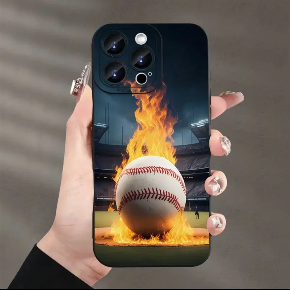 Apple iPhone Phone Case Baseball Print Black Fire TPU